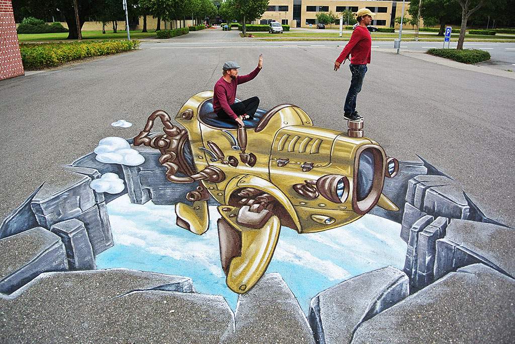 3D Streetpainting ‘3D Flying Rod’ Grindsted, Danmark