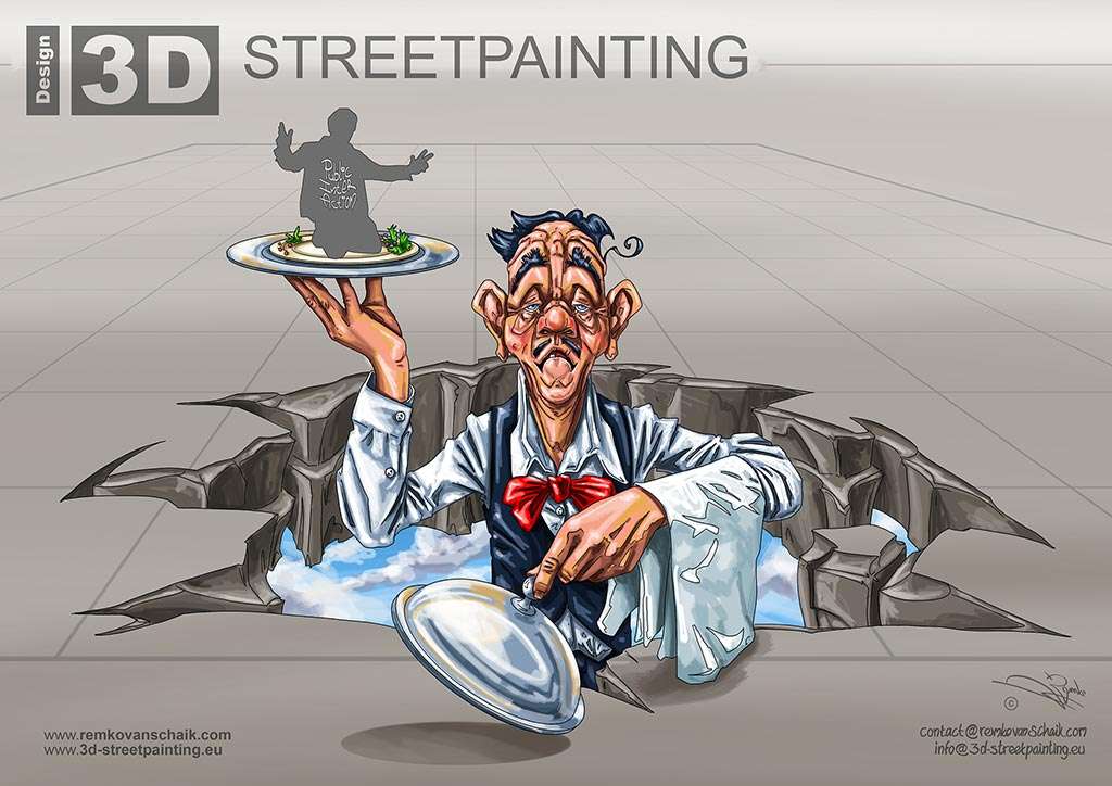 3D Streetpainting ‘3D Waiter’ made by Remko van Schaik Sarasota Chalk Festival 2015.